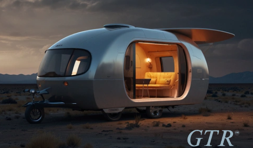 A gtr trailer is parked in the desert