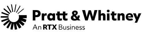 A black and white logo for pratt & whitney an rtx business