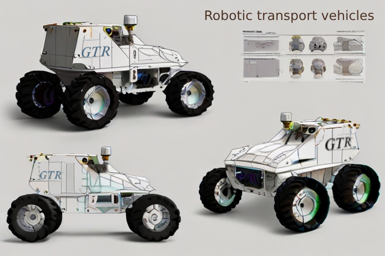 A robotic transport vehicle with the word gtr on it