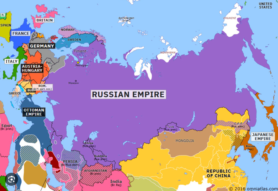 A map of the russian empire is shown