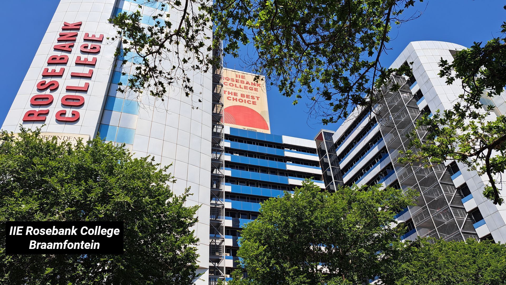 A large building with the word rosebank college on it