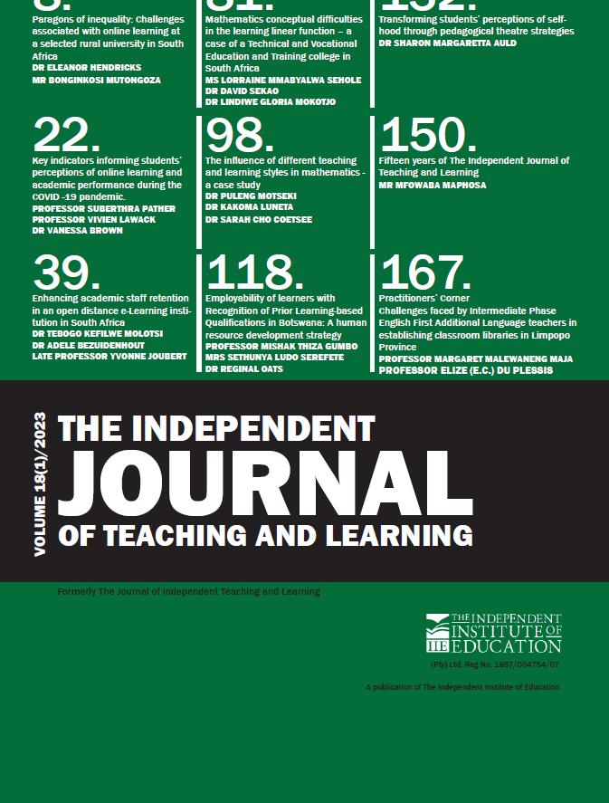 The cover of the independent journal of teaching and learning