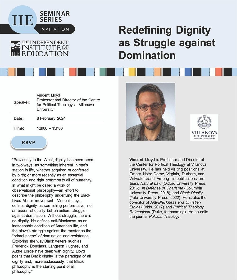 A flyer for a seminar series on redefining dignity as struggle against domination
