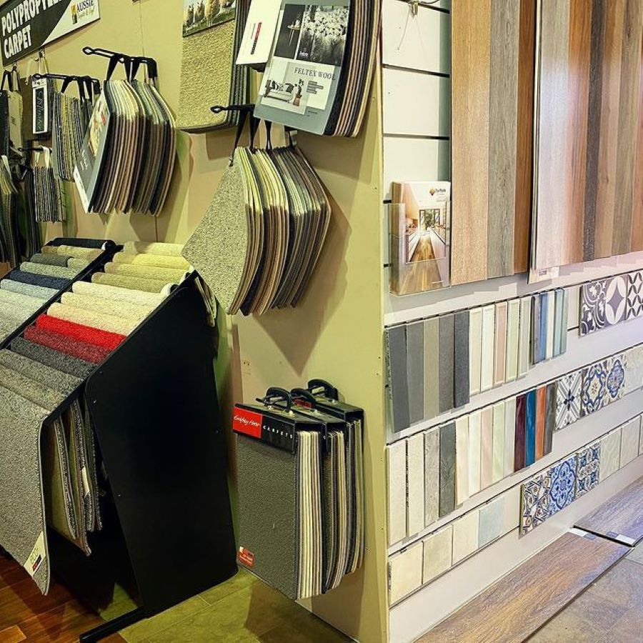A Display of Carpets and Tiles in a Store — Aussie Carpets & Vinyl In Beerwah, QLD
