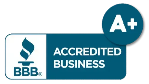 BBB Accredited Business A+ badge in blue and white
