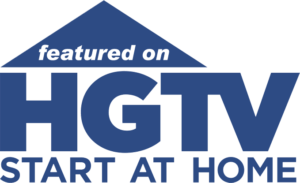 Featured on HGTV logo with a blue roof shape and “Start at Home” text