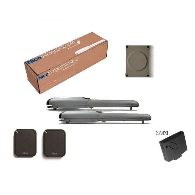 Hermosos componentes del sistema de puerta automatizada Wingogate 4, incluidos brazos de motor, controles remotos 