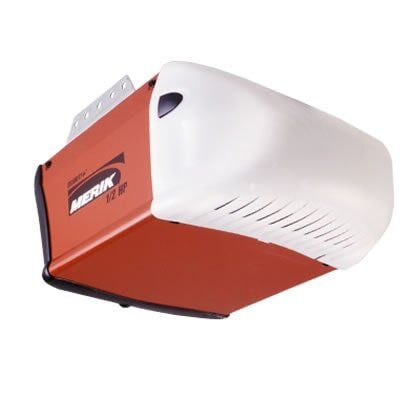 Abre-puertas de garaje, marca Merik, modelo V2 HP, color naranja y blanco.