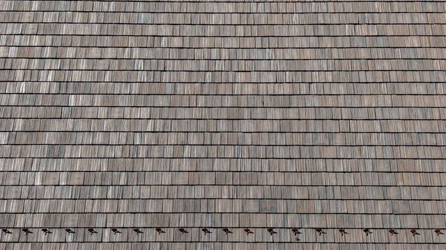 Close up of Brava composite cedar shake roof tiles