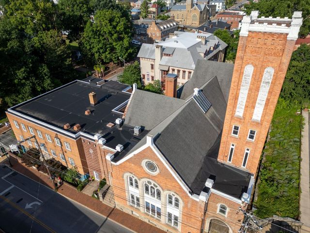 Before: downtown Staunton church before its new metal roof