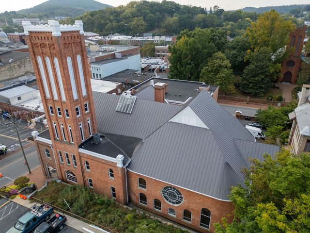 After: standing seam metal roof on a downtown Staunton church