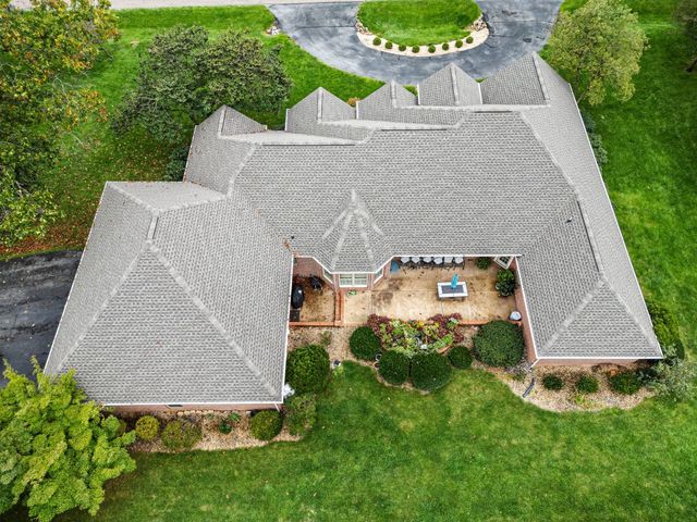 Overhead view of a complex shingle roof in Harrisonburg, VA