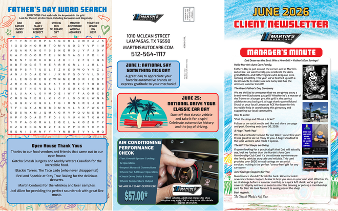 June 2026 Newsletter | Martin’s Auto Care