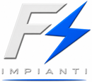 Logo in stile F con fulmine blu e la scritta “IMPIANTI” sotto