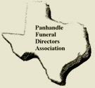 Logo of the Panhandle Funeral Directors Association within the outline of Texas.