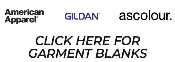 American Apparel and AS Colour logos, with text reading, click here for garment blanks