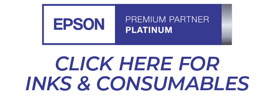 Epson Logo with text reading, click here for inks and consumables