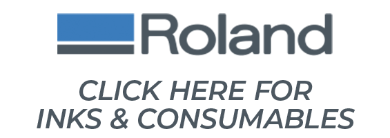 Roland Logo with text reading, Click here for inks and consumables