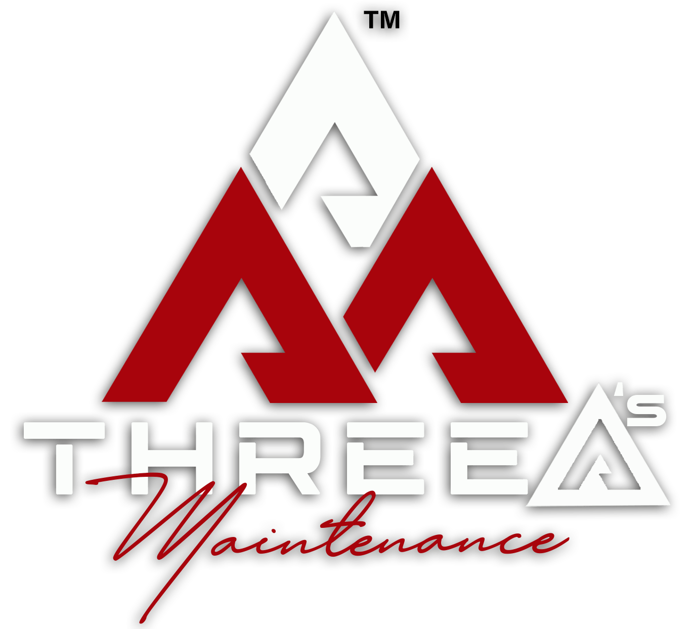 Logo for Three A's Maintenance. Red and white mountain-shaped design with