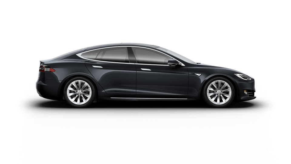 Black Tesla Model S sedan on a white background.