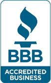 BBB Accredited Business logo with blue torch and text on white background