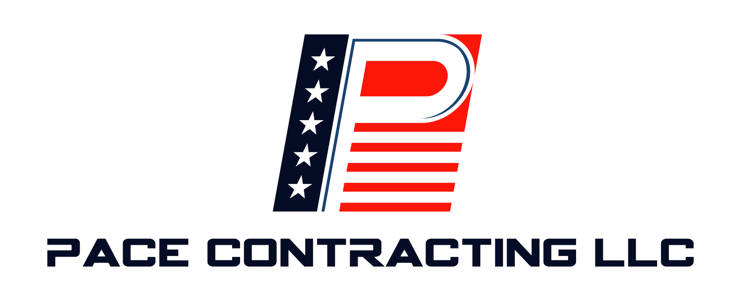 Pace Contracting LLC logo with red, white, and blue stylized “P” and stars