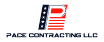 Pace Contracting LLC logo with red, white, and blue stylized &ldquo;P&rdquo; and stars