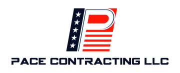 Pace Contracting LLC logo with red, white, and blue stylized &ldquo;P&rdquo; and stars