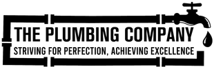 Logo for The Plumbing Company with pipes, faucet, and tagline: "Striving for Perfection, Achieving Excellence."