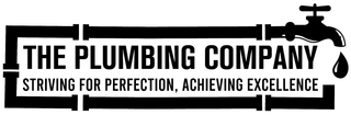 Logo for The Plumbing Company with pipes, faucet, and tagline: "Striving for Perfection, Achieving Excellence."