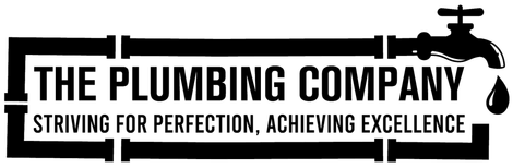 Logo for The Plumbing Company with pipes, faucet, and tagline: "Striving for Perfection, Achieving Excellence."