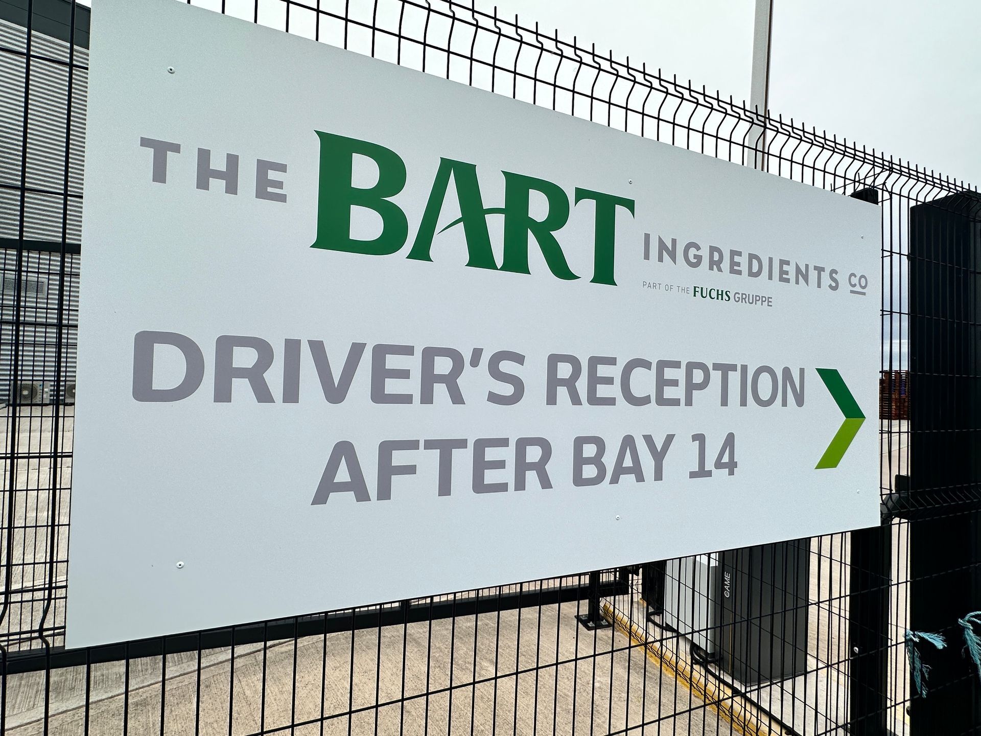 A sign for the bart ingredients driver 's reception after bay 14
