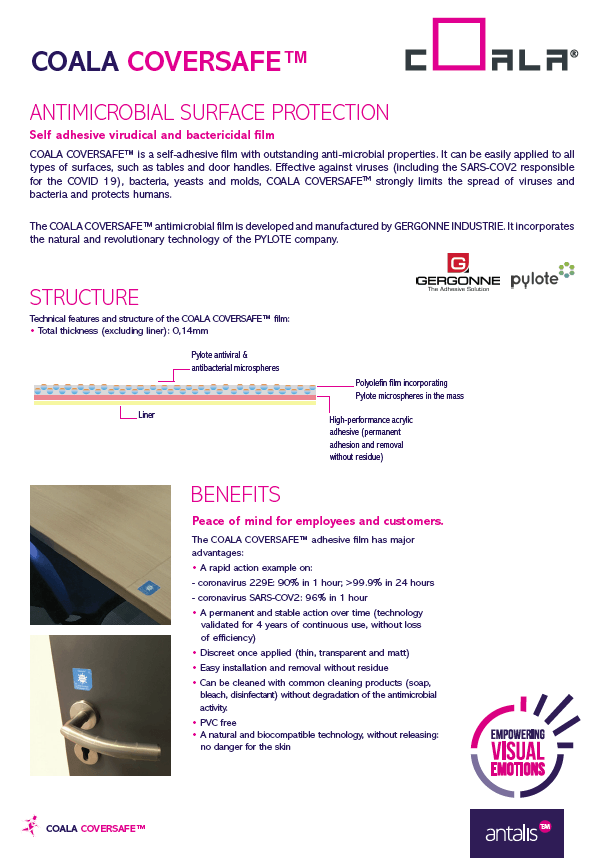 A brochure for coala coversafe antimicrobial surface protection.