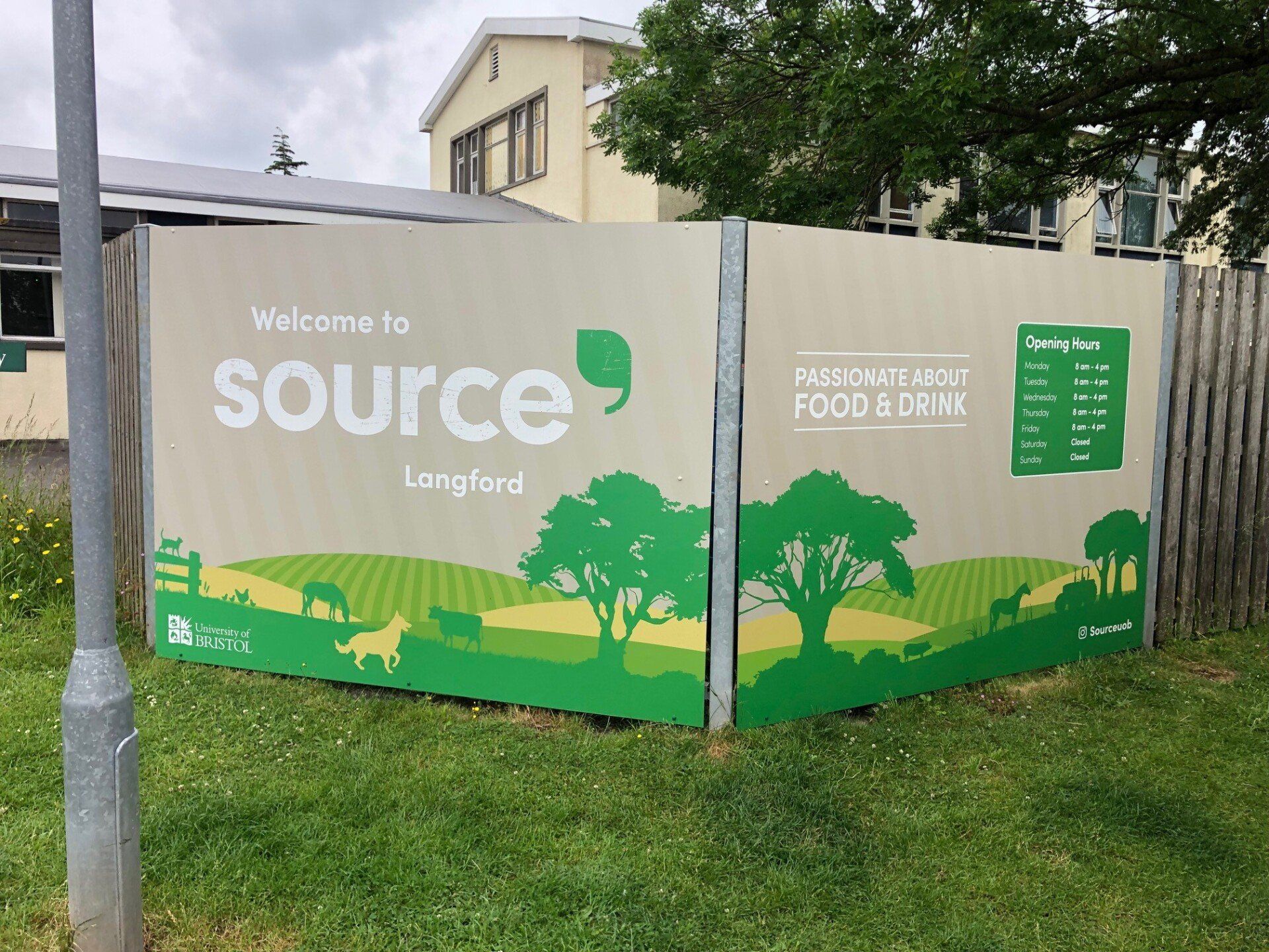 A sign that says welcome to source longford on it