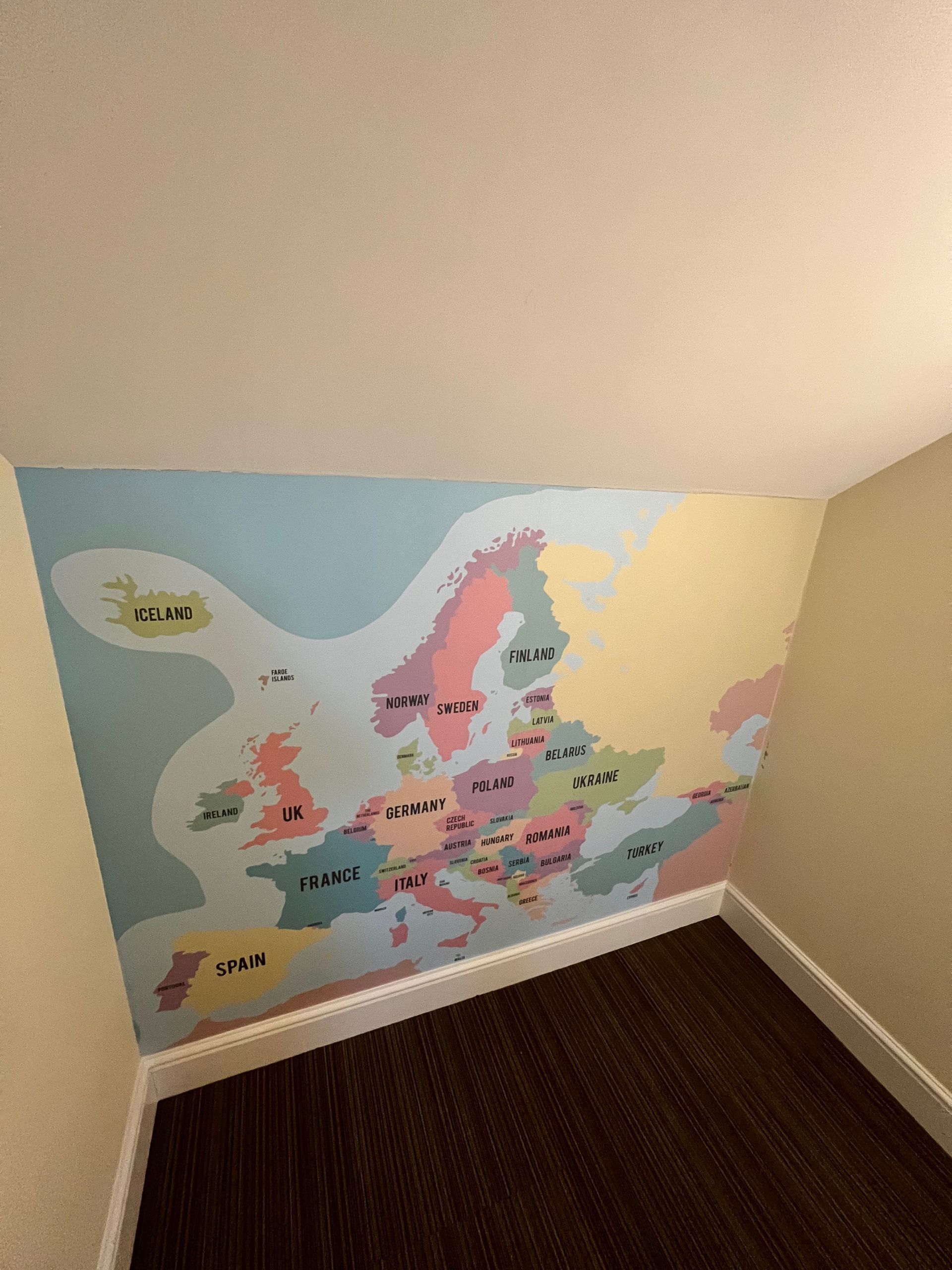 A wall with a map of europe on it