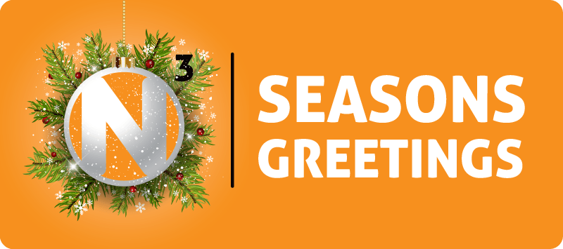 A christmas logo with the words `` seasons greetings '' written on it.