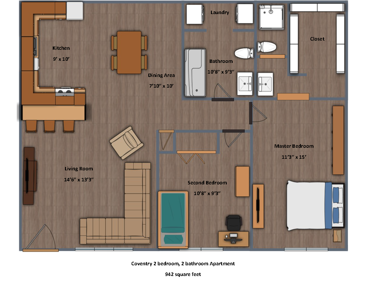 A floor plan of a house with a lot of furniture