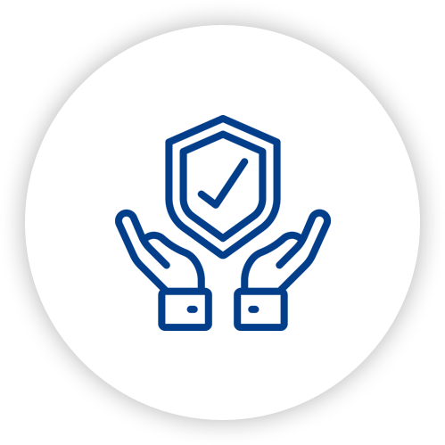 A pair of hands holding a shield with a check mark on it.