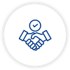A handshake with a check mark on it in a circle.