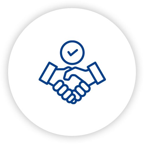 A handshake with a check mark on it in a circle.
