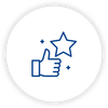 An icon of a hand giving a thumbs up with a star.