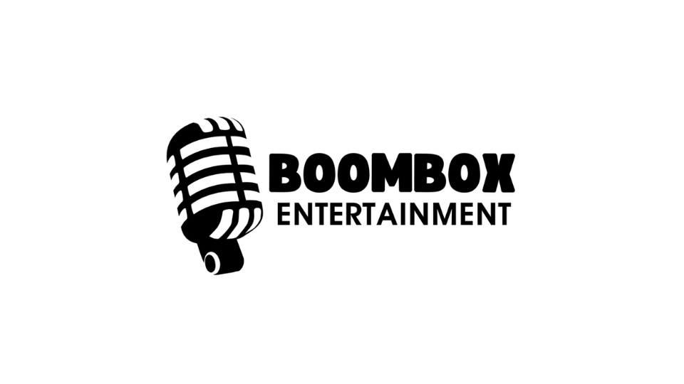 Boombox Entertainment logo with black microphone icon and bold text on white background