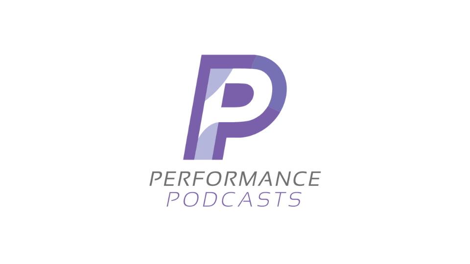 Purple “P” logo with the words “Performance Podcasts” underneath on a white background