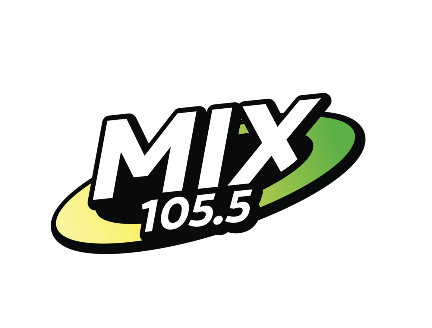 105.5 The Best Mix KFMT Fremont radio station logo with yellow and black text and TheBestMix1055.com