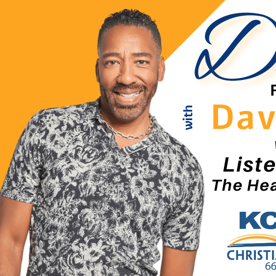 Smiling man beside a podcast-style graphic with text and a blue logo on a white background