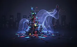 Fast-moving US dollar bills streak through a cityscape, rendered with orange light effects.