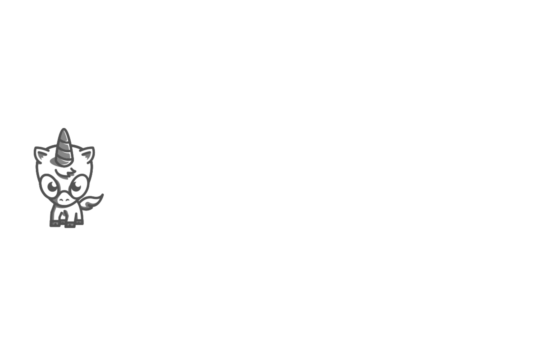 A small unicorn with glasses and a horn is centered left.