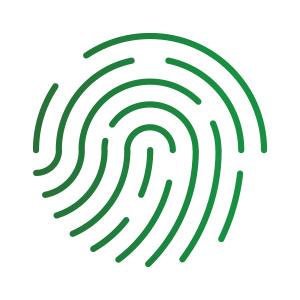 Green fingerprint icon on a white background, suggesting identity or access.