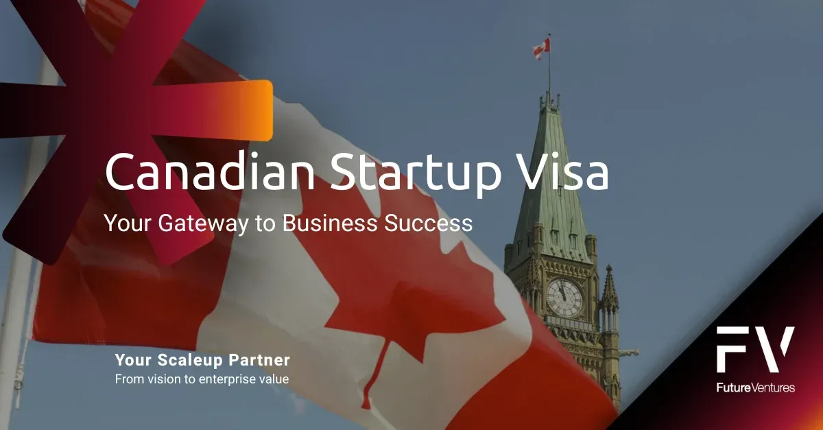 Canadian Startup Visa ad: Canadian flag, Parliament building and FV logo.