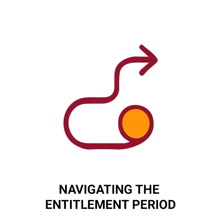 Red curved line with an arrow pointing up, looping around a circle, text reads 